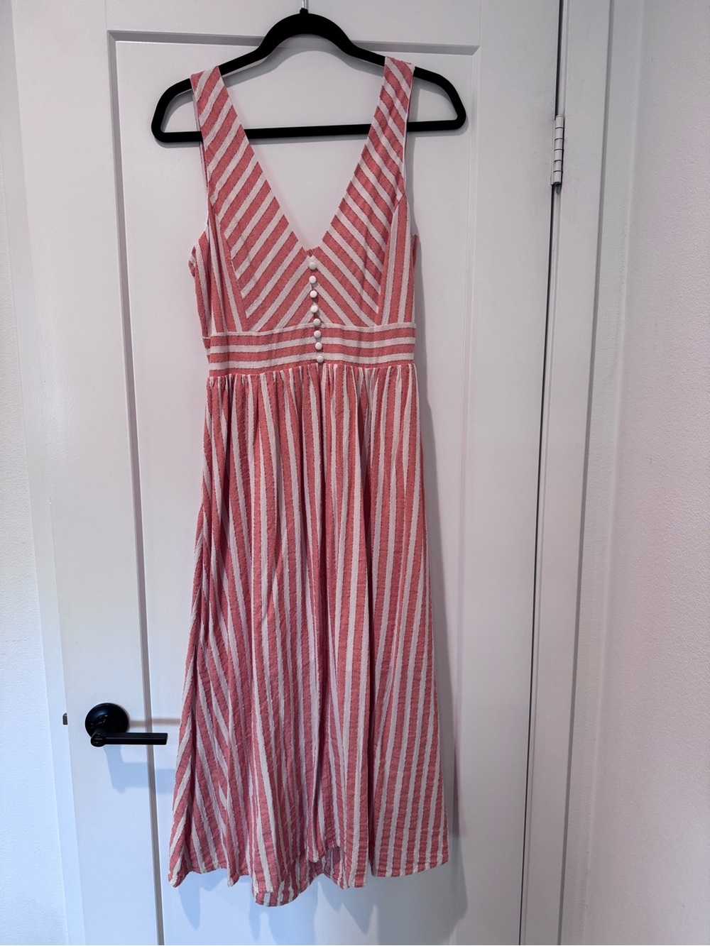Striped V-Neck Maxi Dress in Coral and White